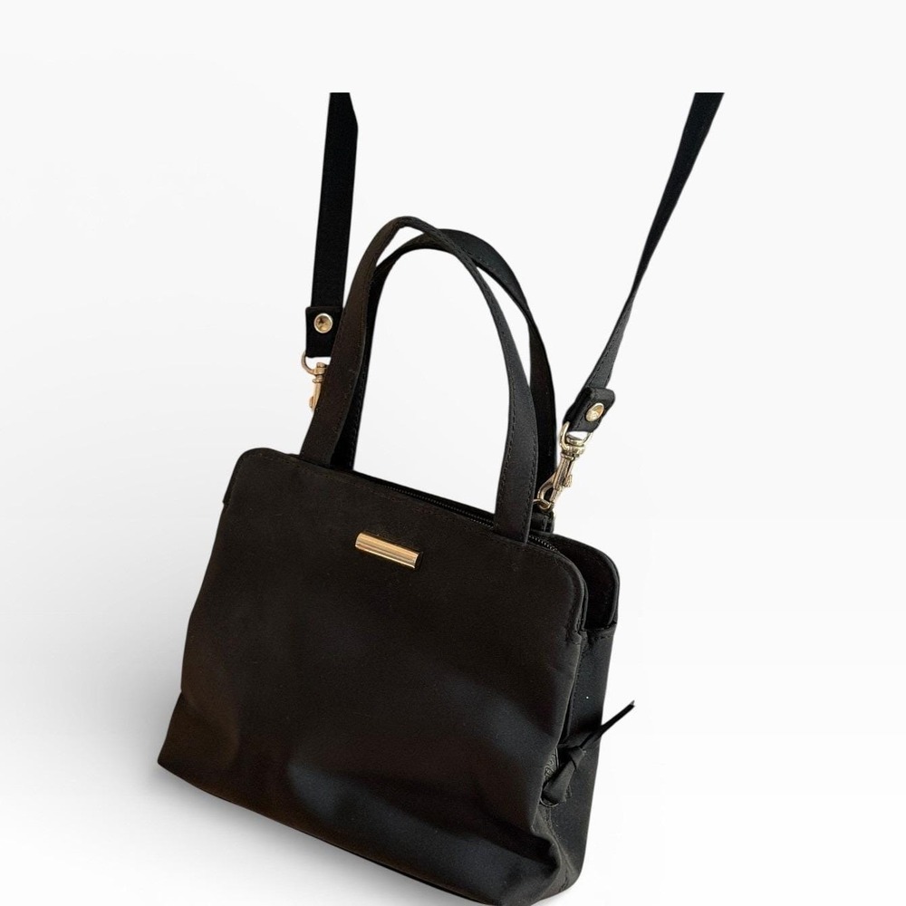 Vintage Elegant Black Nylon Shoulder Handbag with Gold Accent